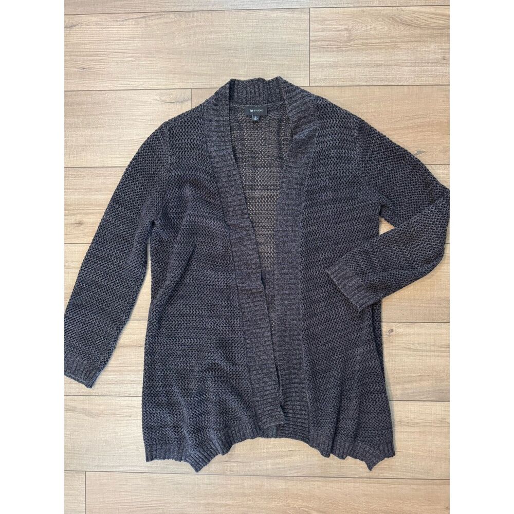 AB Studio XL Casual Sweater Gray Black Long Cardigan Mesh Knit Spring Casual
